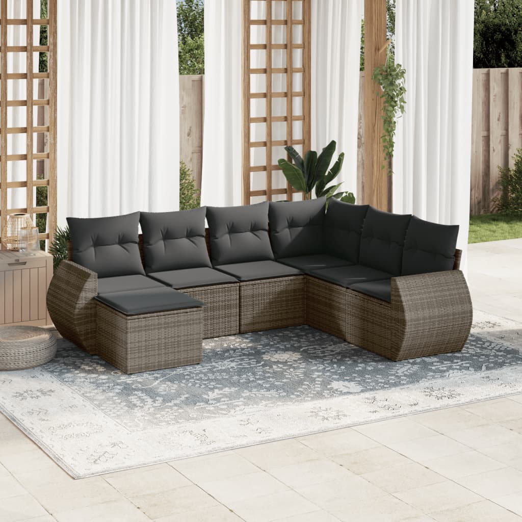vidaXL 7-Piece Lounge Set with Cushions Poly Rattan Black