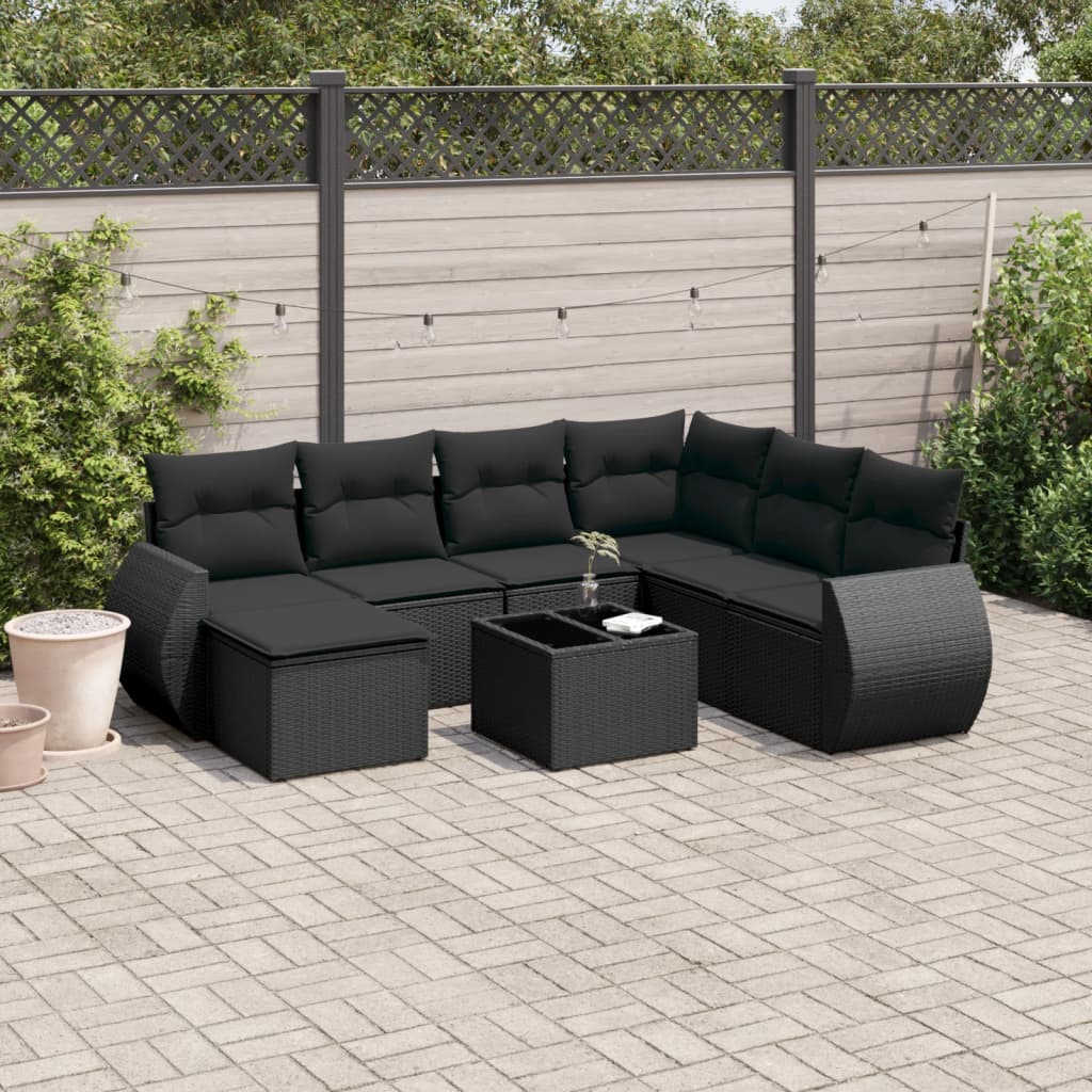vidaXL 7-Piece Lounge Set with Cushions Poly Rattan Black