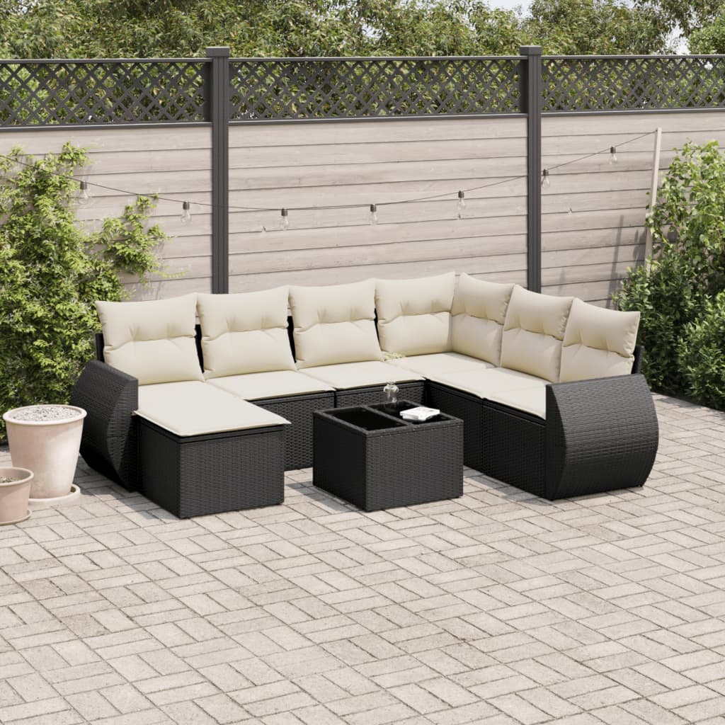 vidaXL 7-Piece Lounge Set with Cushions Poly Rattan Black