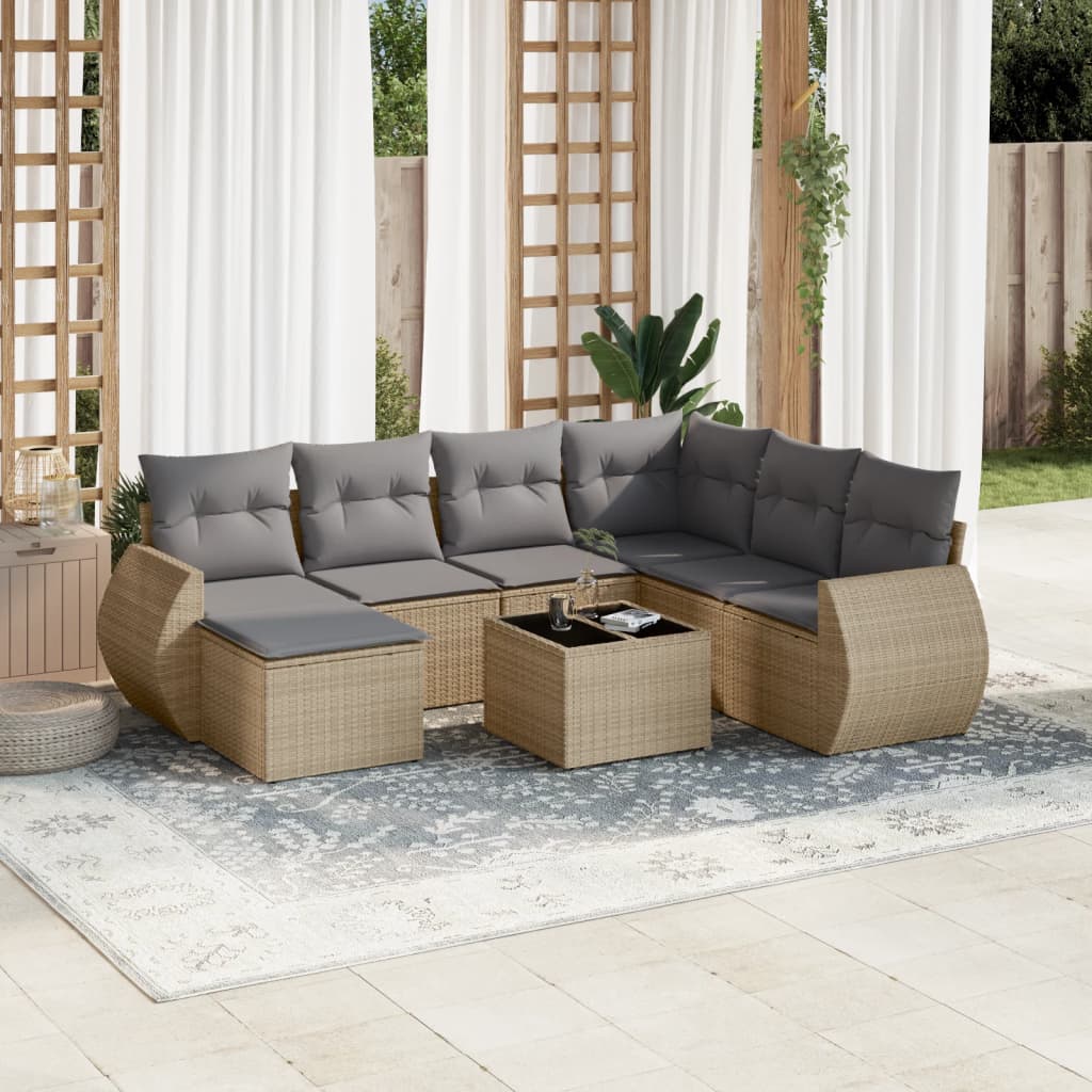 vidaXL 7-Piece Lounge Set with Cushions Poly Rattan Black