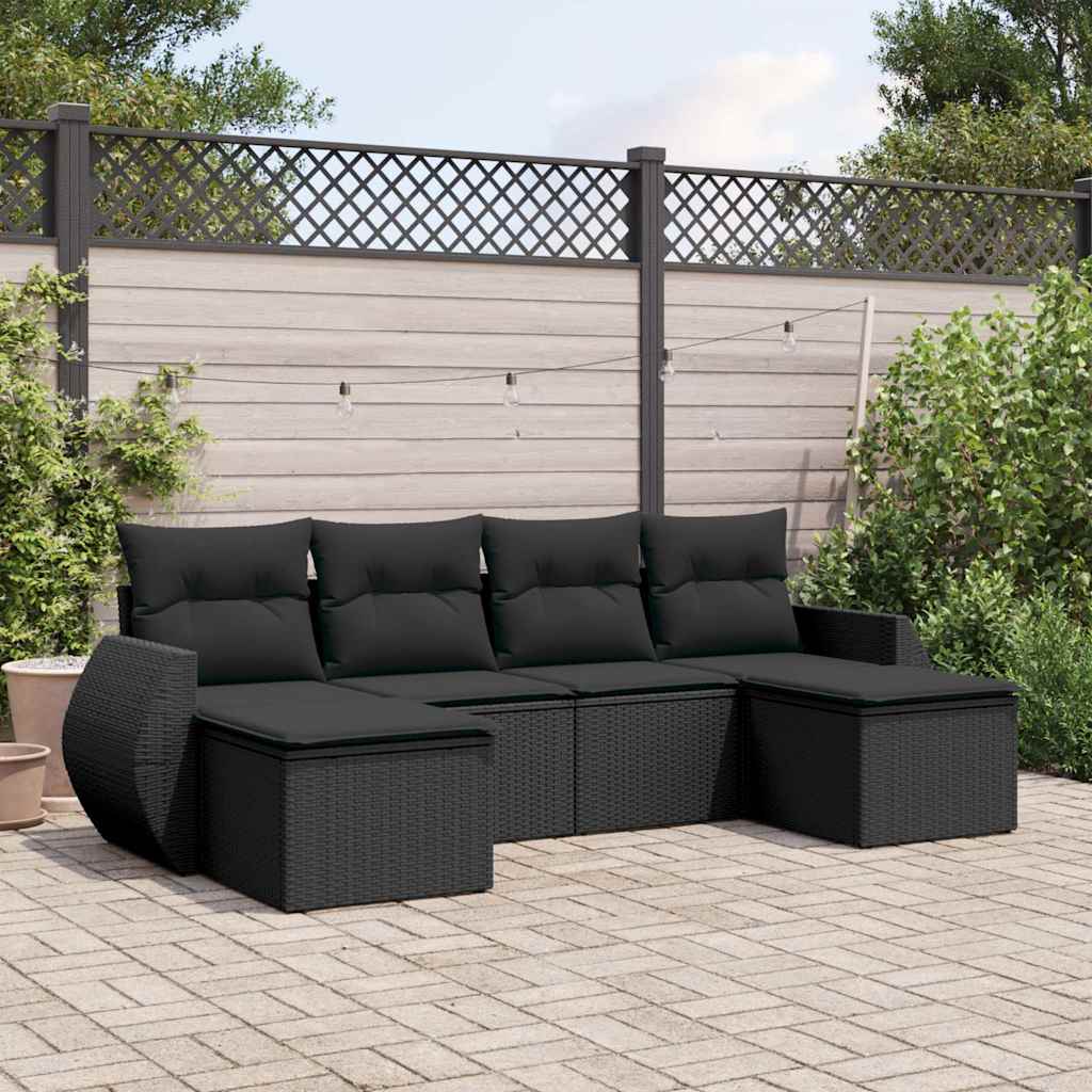 vidaXL 6-piece Lounge Set with cushions poly rattan black