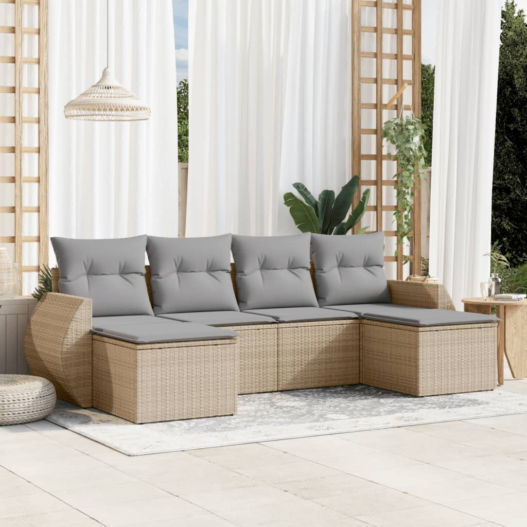 vidaXL 6-piece Lounge Set with cushions poly rattan black