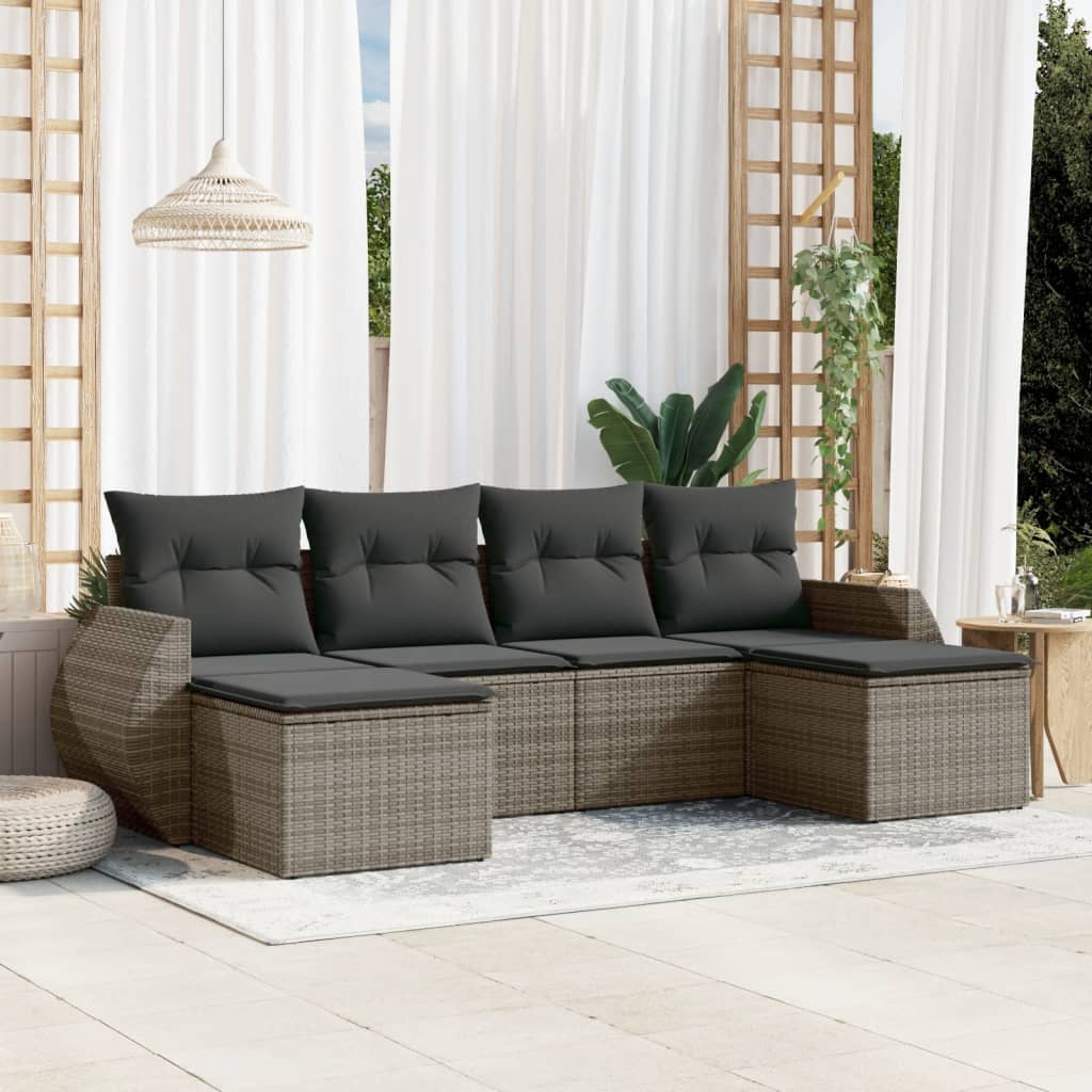 vidaXL 6-piece Lounge Set with cushions poly rattan black