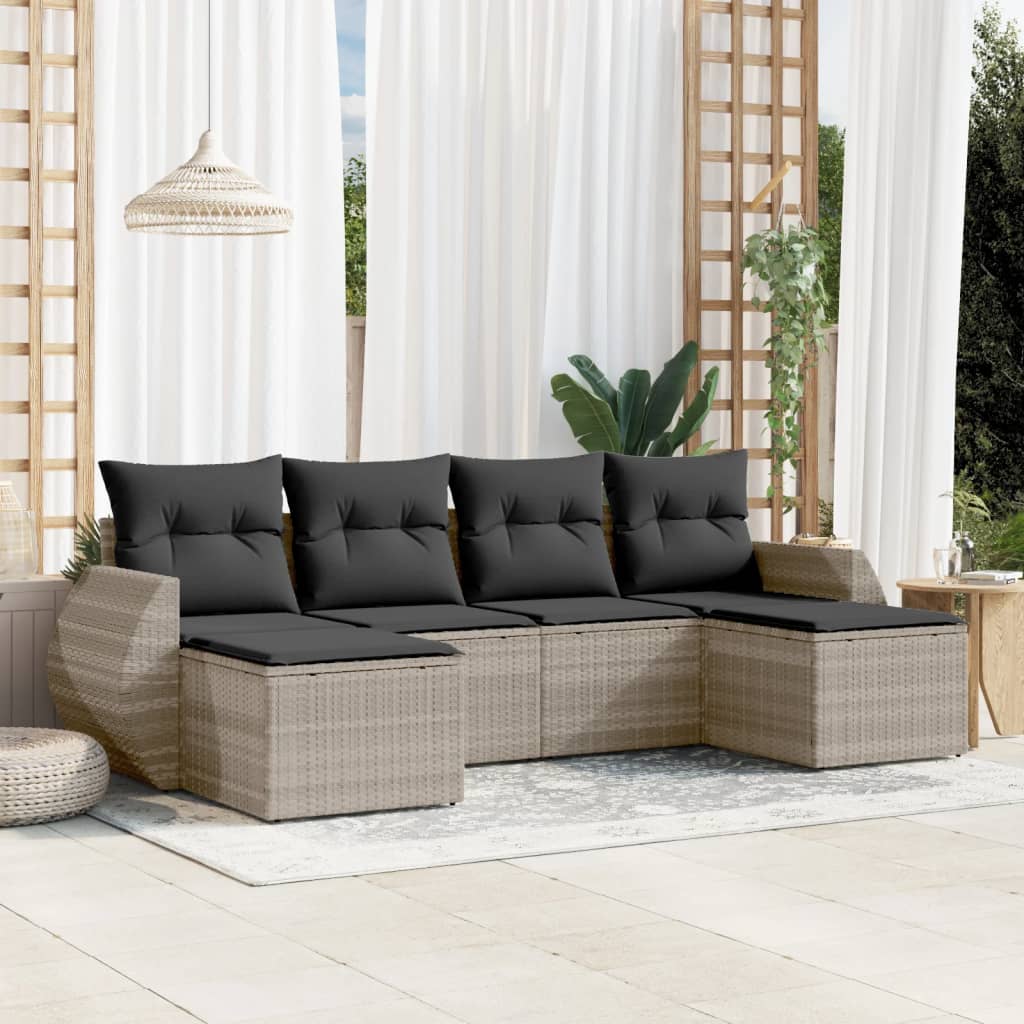 vidaXL 6-piece Lounge Set with cushions poly rattan black