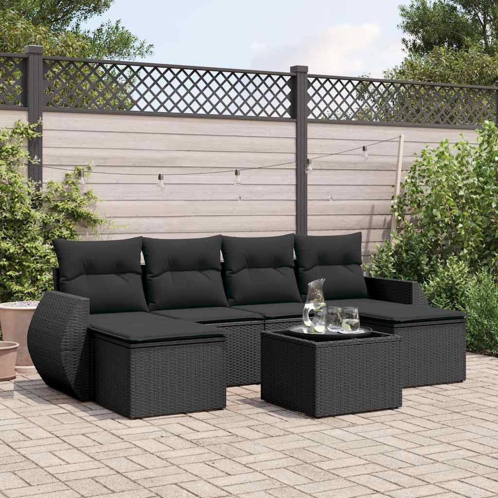 vidaXL 6-piece Lounge Set with cushions poly rattan black