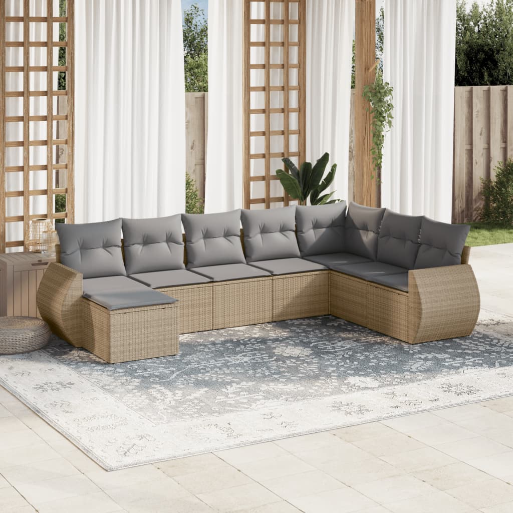 vidaXL 8-Piece Poly Rattan Lounge Set with Cushions Black