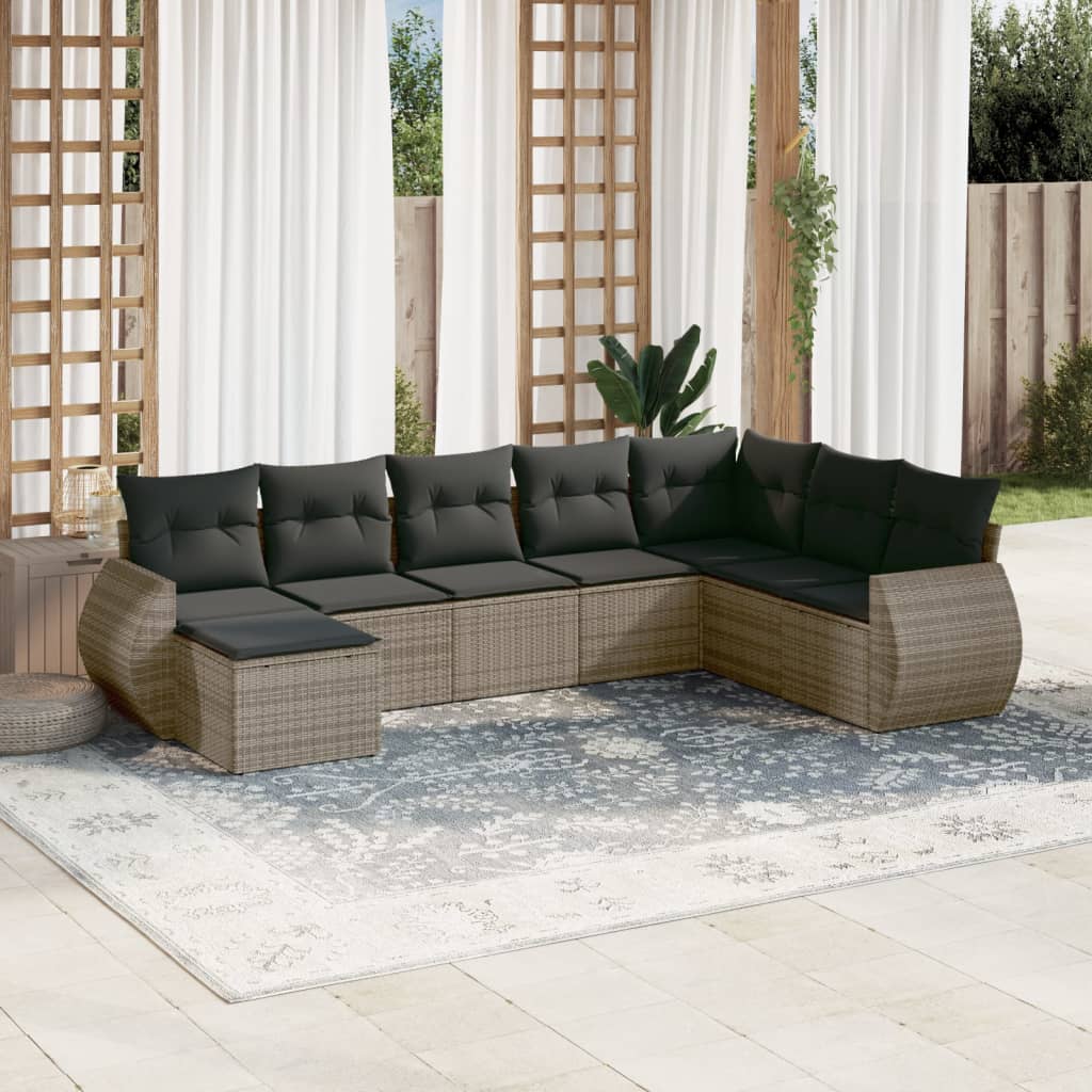 vidaXL 8-Piece Poly Rattan Lounge Set with Cushions Black