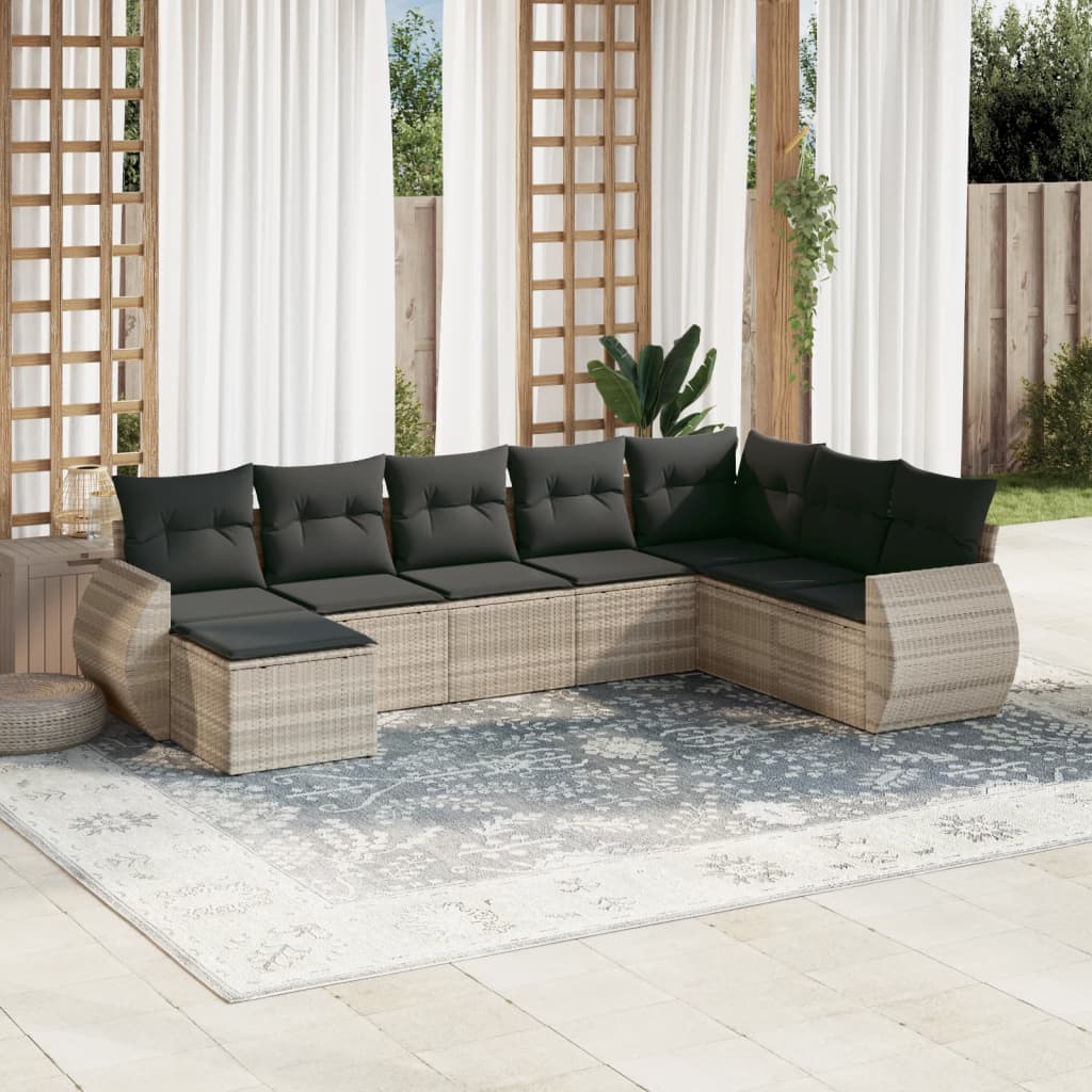 vidaXL 8-Piece Poly Rattan Lounge Set with Cushions Black