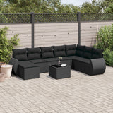 vidaXL 8-Piece Poly Rattan Lounge Set with Cushions Black