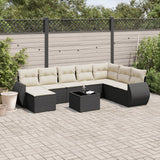 vidaXL 8-Piece Poly Rattan Lounge Set with Cushions Black