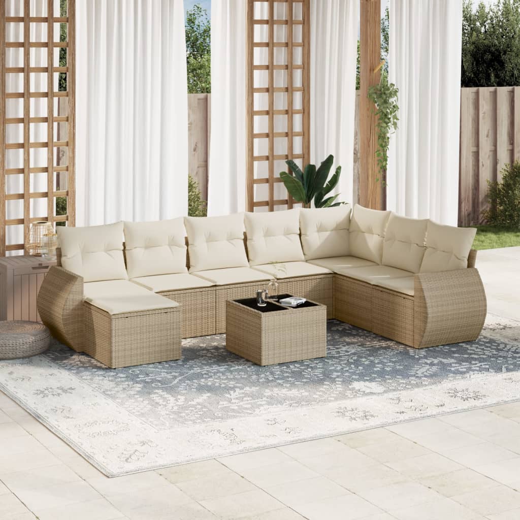 vidaXL 8-Piece Poly Rattan Lounge Set with Cushions Black
