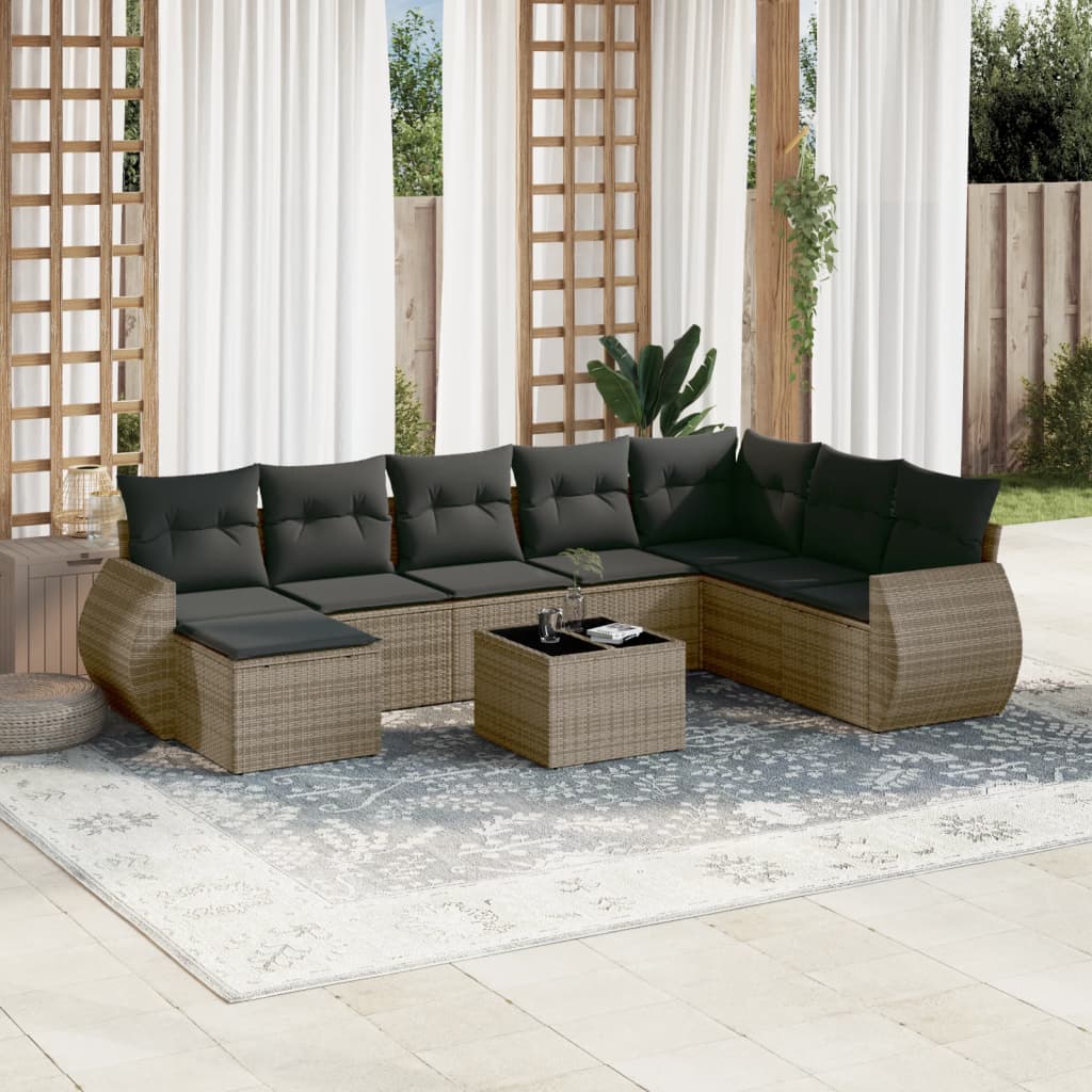 vidaXL 8-Piece Poly Rattan Lounge Set with Cushions Black