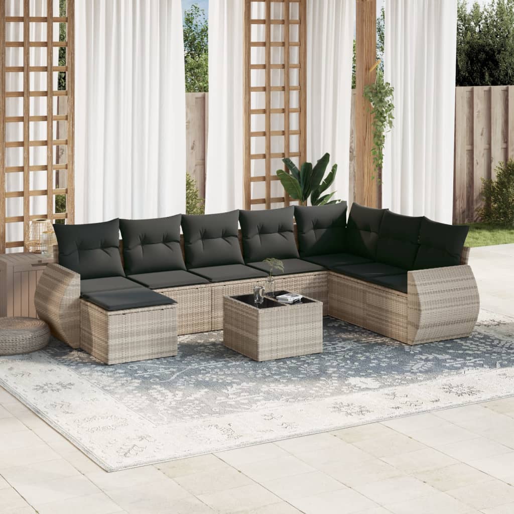 vidaXL 8-Piece Poly Rattan Lounge Set with Cushions Black