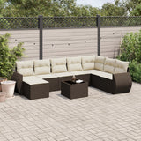 vidaXL 8-Piece Poly Rattan Lounge Set with Cushions Black