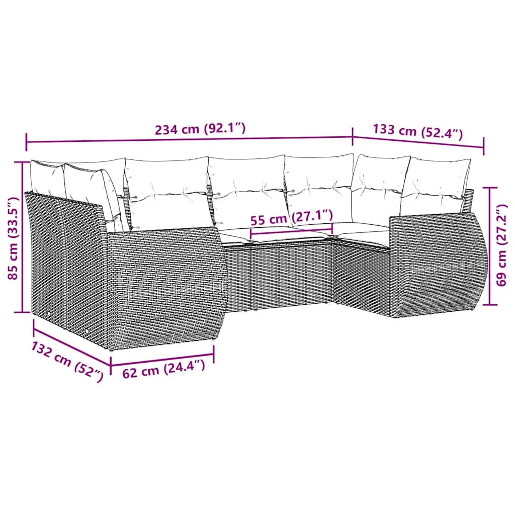 vidaXL 6-Piece Lounge Set with Cushions Poly Rattan Black
