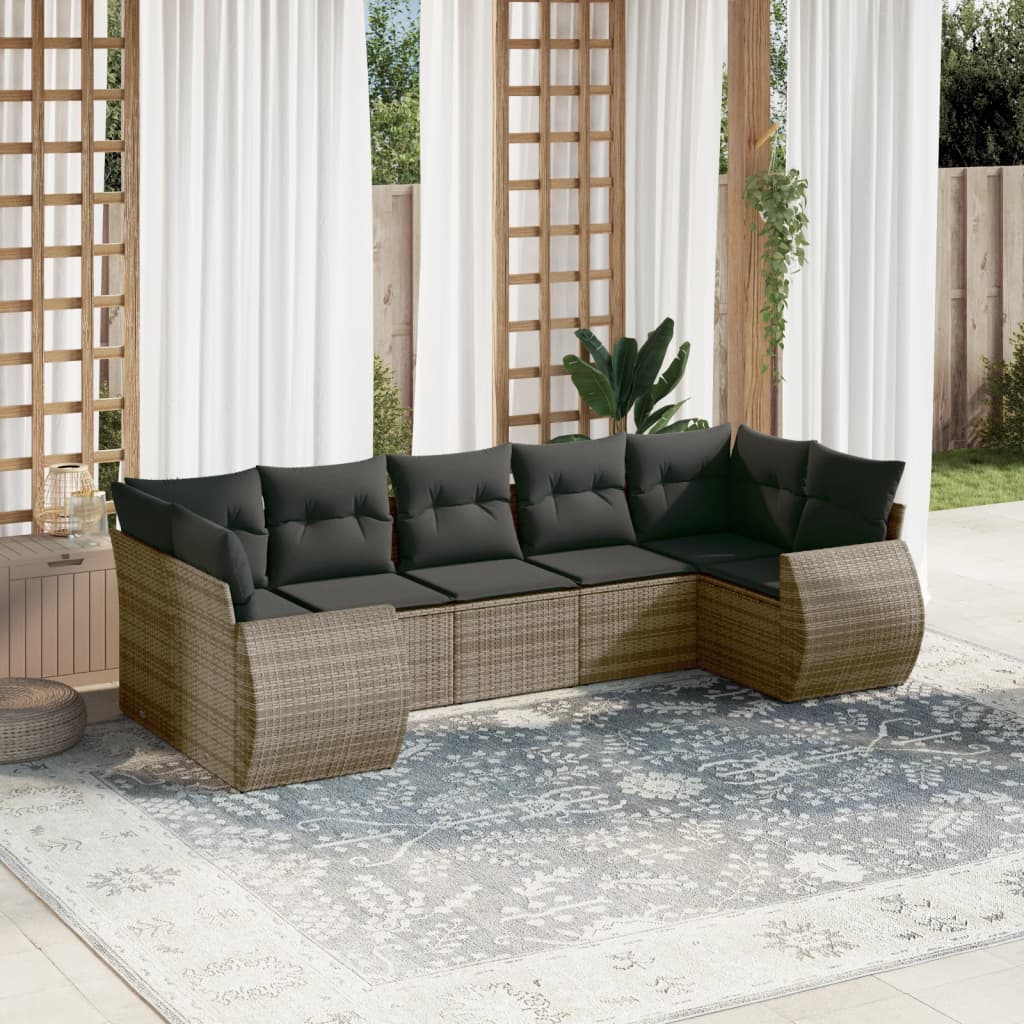 vidaXL 7-delige Loungeset met kussens poly rattan zwart
