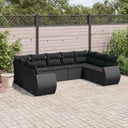 vidaXL 9-piece Poly Rattan Lounge Set with Cushions Black
