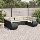 vidaXL 9-piece Poly Rattan Lounge Set with Cushions Black