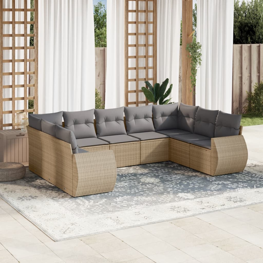 vidaXL 9-piece Poly Rattan Lounge Set with Cushions Black