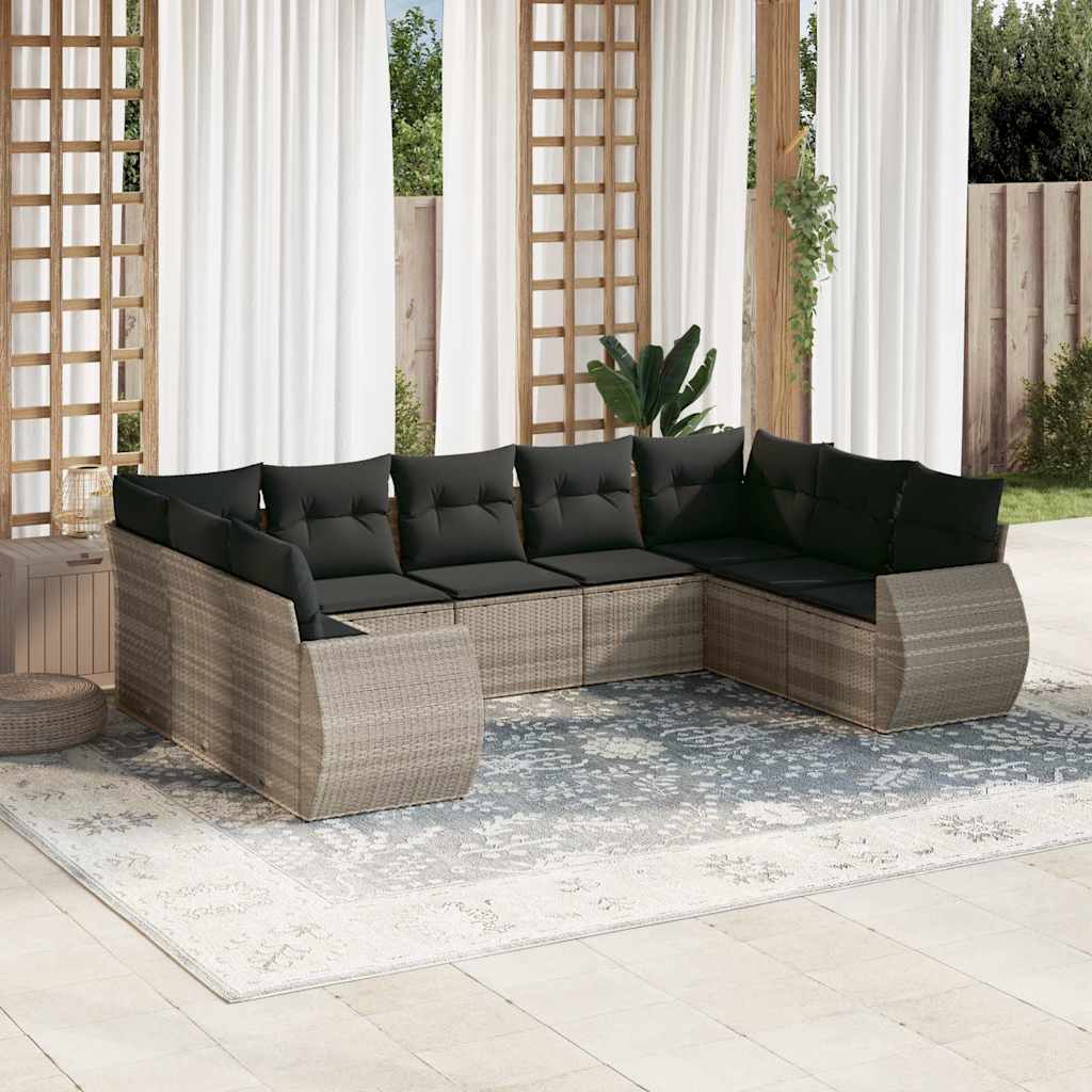 vidaXL 9-piece Poly Rattan Lounge Set with Cushions Black