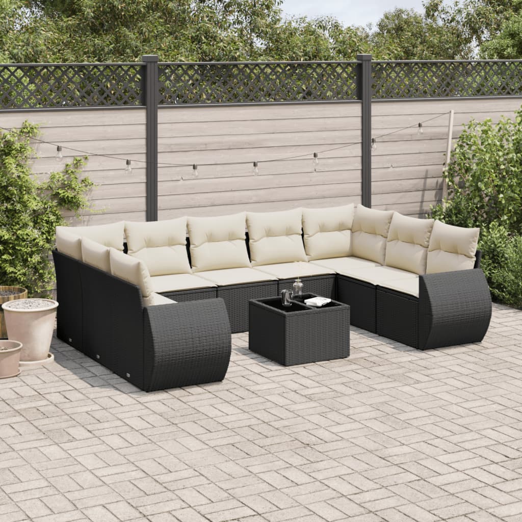 vidaXL 9-piece Poly Rattan Lounge Set with Cushions Black