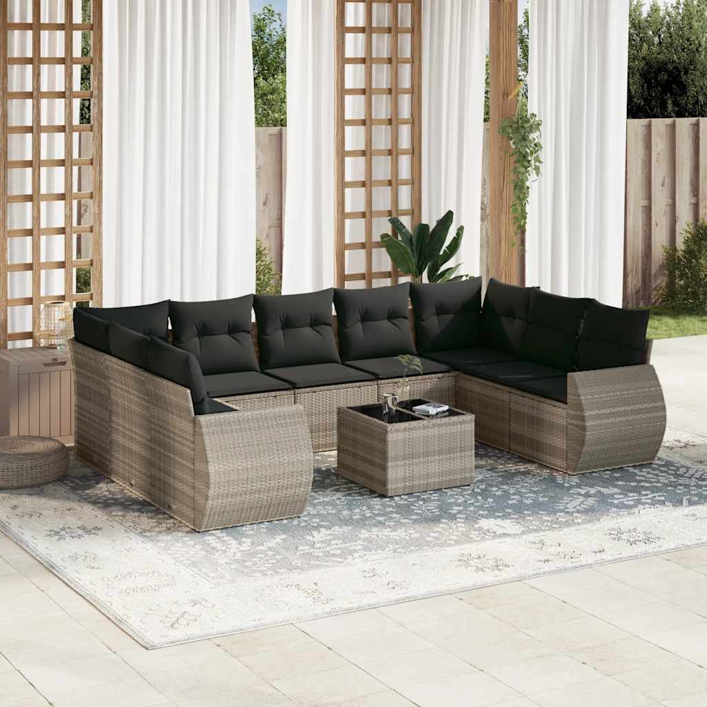 vidaXL 9-piece Poly Rattan Lounge Set with Cushions Black