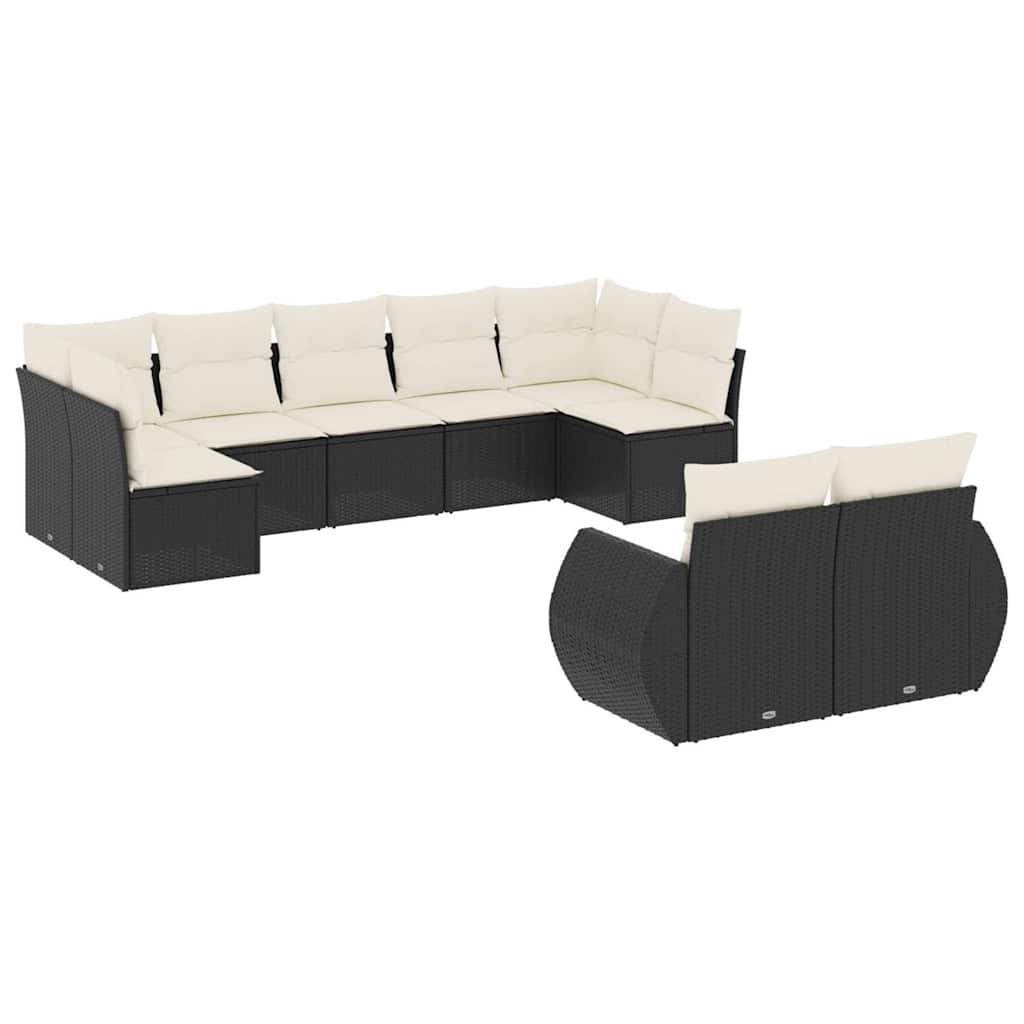 vidaXL 9-piece Poly Rattan Lounge Set with Cushions Black