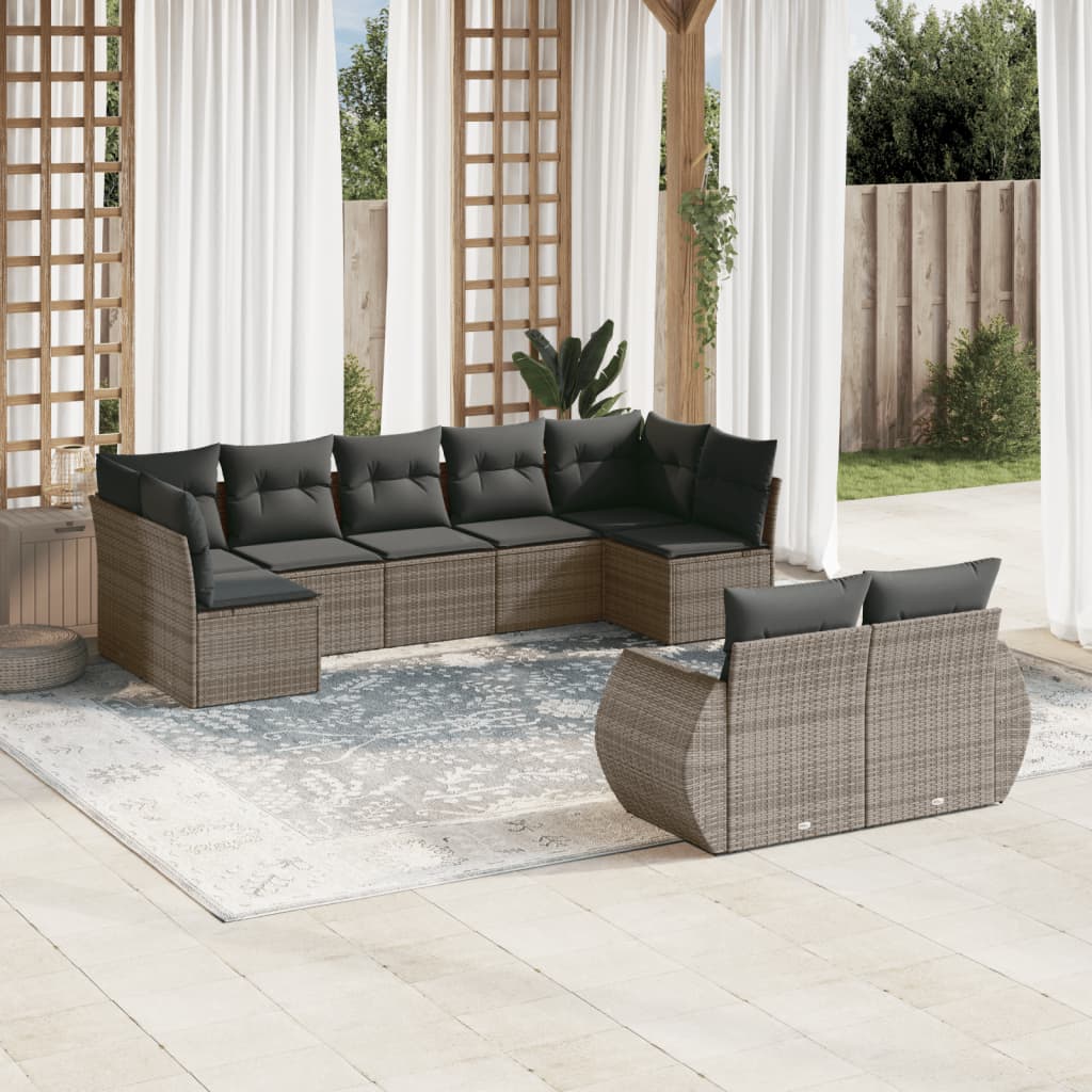 vidaXL 9-piece Poly Rattan Lounge Set with Cushions Black
