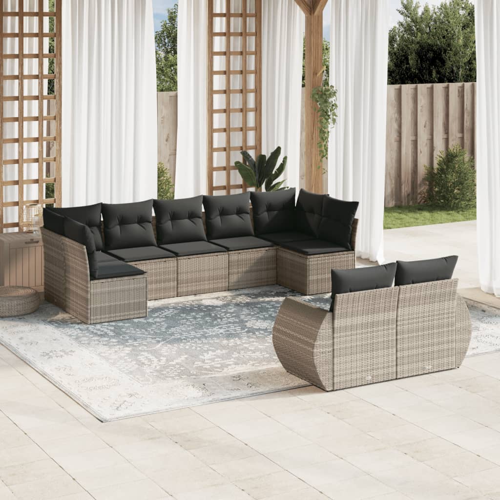 vidaXL 9-piece Poly Rattan Lounge Set with Cushions Black