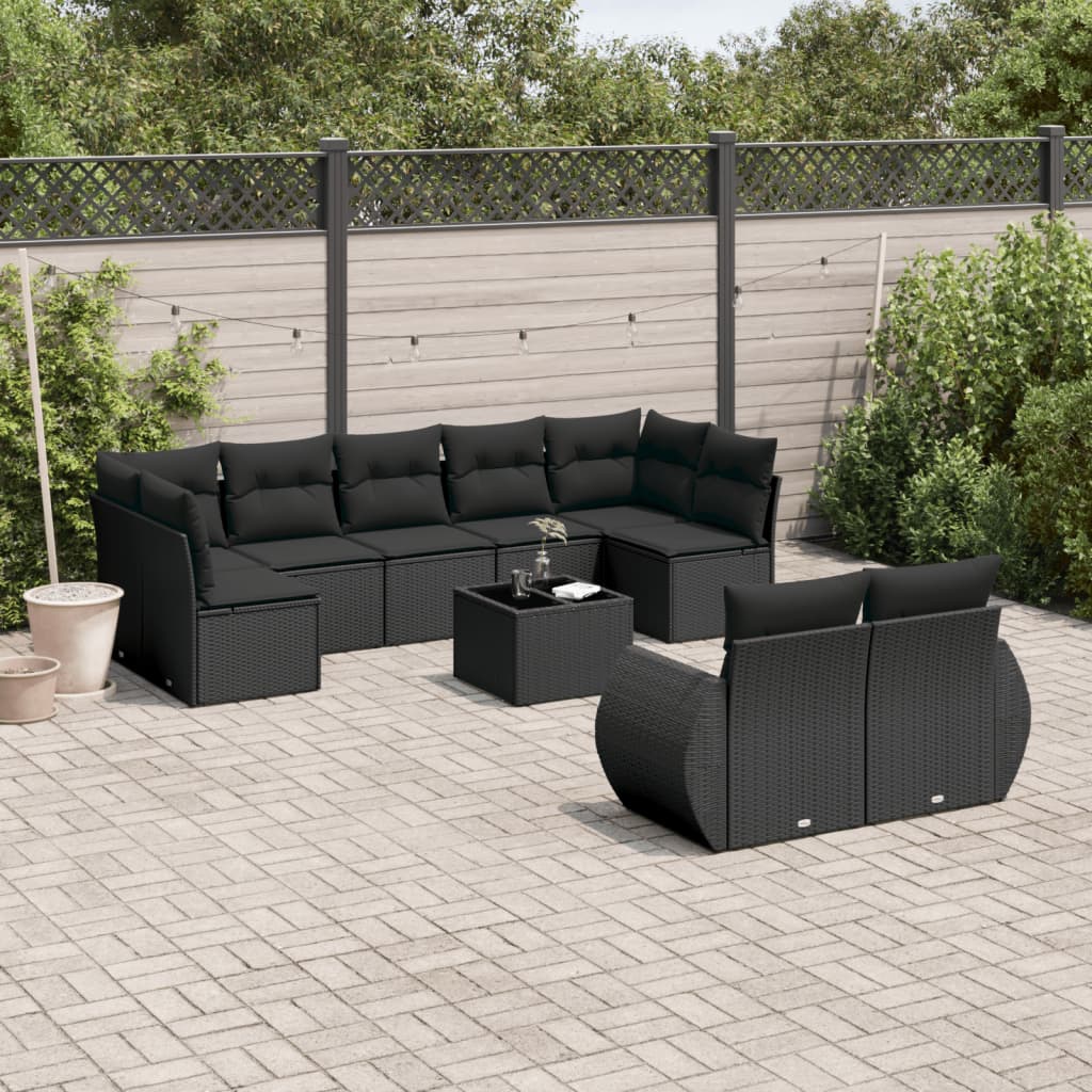 vidaXL 9-piece Poly Rattan Lounge Set with Cushions Black