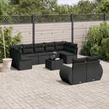vidaXL 9-piece Poly Rattan Lounge Set with Cushions Black