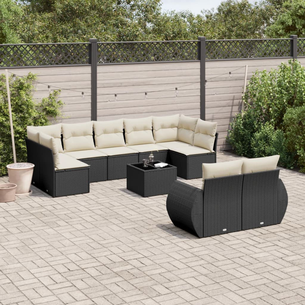 vidaXL 9-piece Poly Rattan Lounge Set with Cushions Black