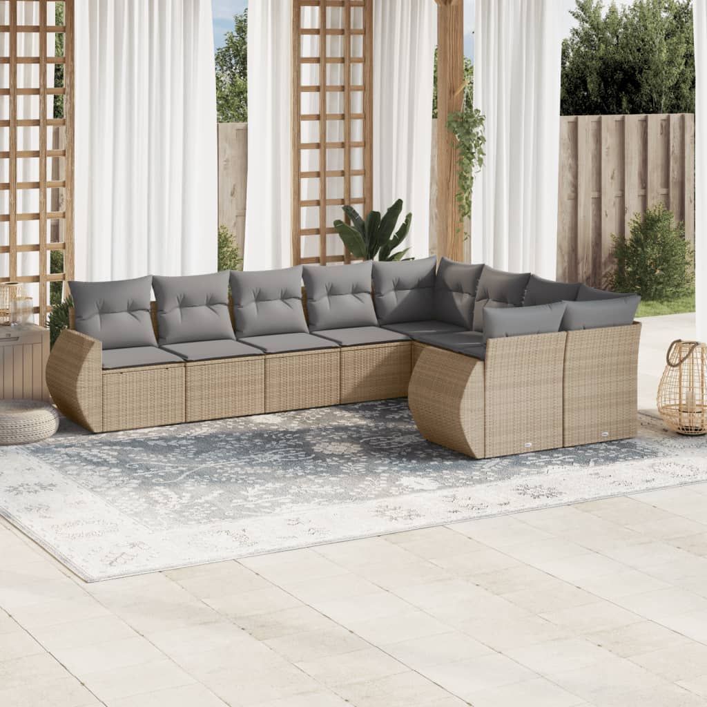 vidaXL 9-delige Loungeset met kussens poly rattan zwart