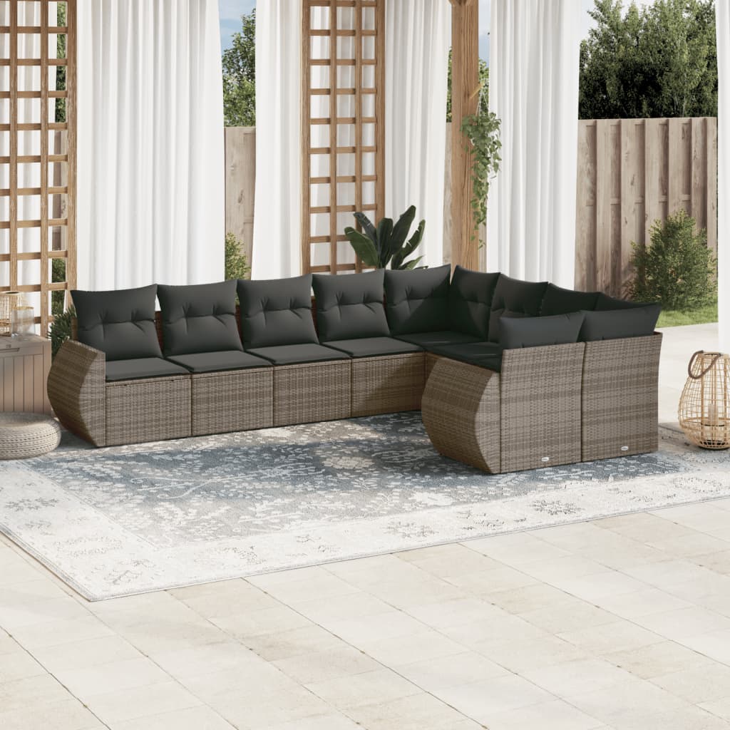 vidaXL 9-delige Loungeset met kussens poly rattan zwart
