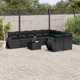 vidaXL 9-delige Loungeset met kussens poly rattan zwart