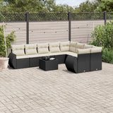 vidaXL 9-delige Loungeset met kussens poly rattan zwart