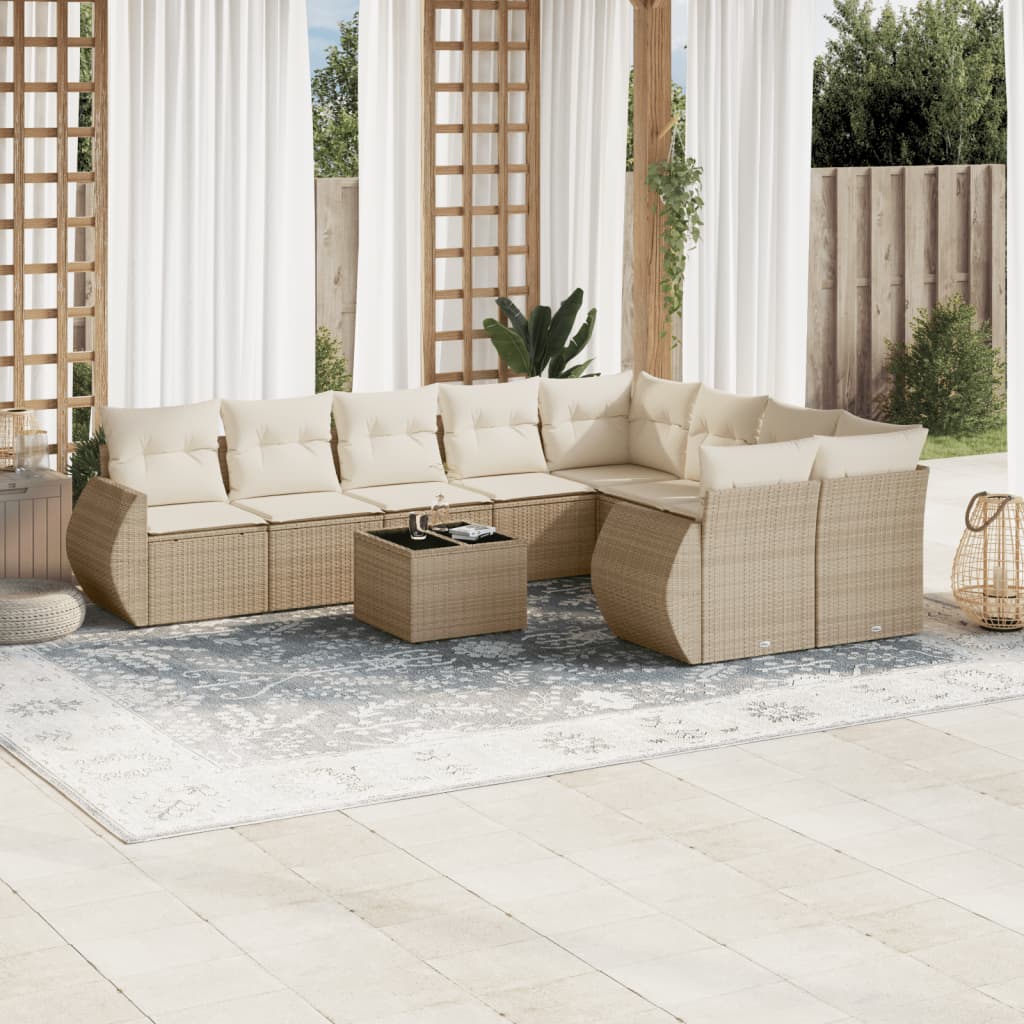 vidaXL 9-delige Loungeset met kussens poly rattan zwart