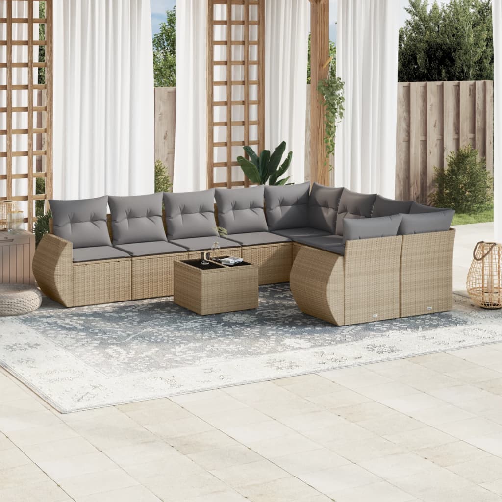vidaXL 9-delige Loungeset met kussens poly rattan zwart