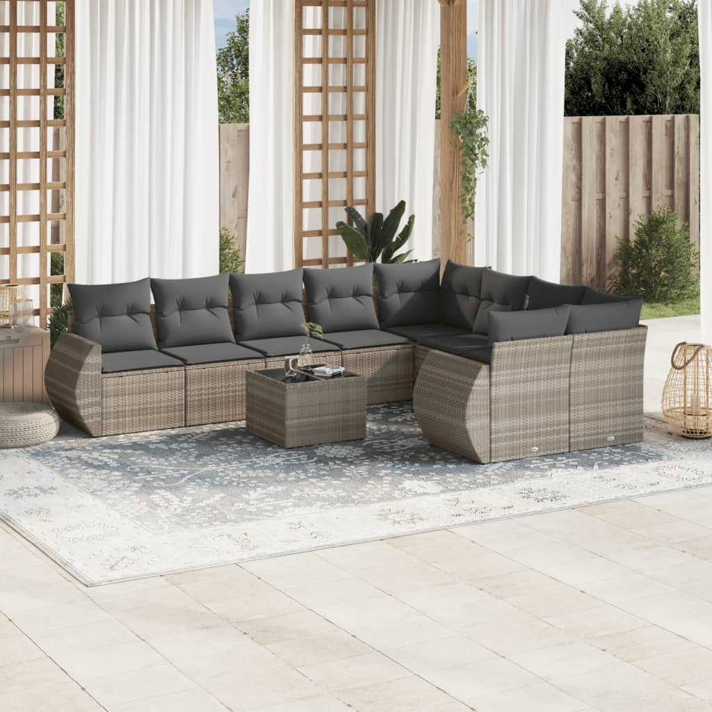 vidaXL 9-delige Loungeset met kussens poly rattan zwart