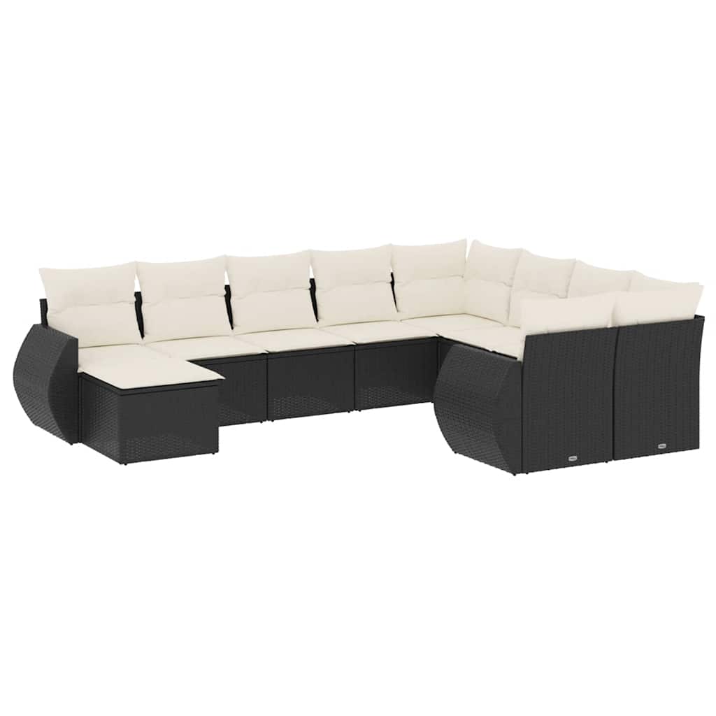 vidaXL 10-delige Loungeset met kussens poly rattan zwart
