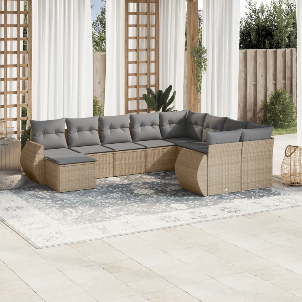 vidaXL 10-delige Loungeset met kussens poly rattan zwart