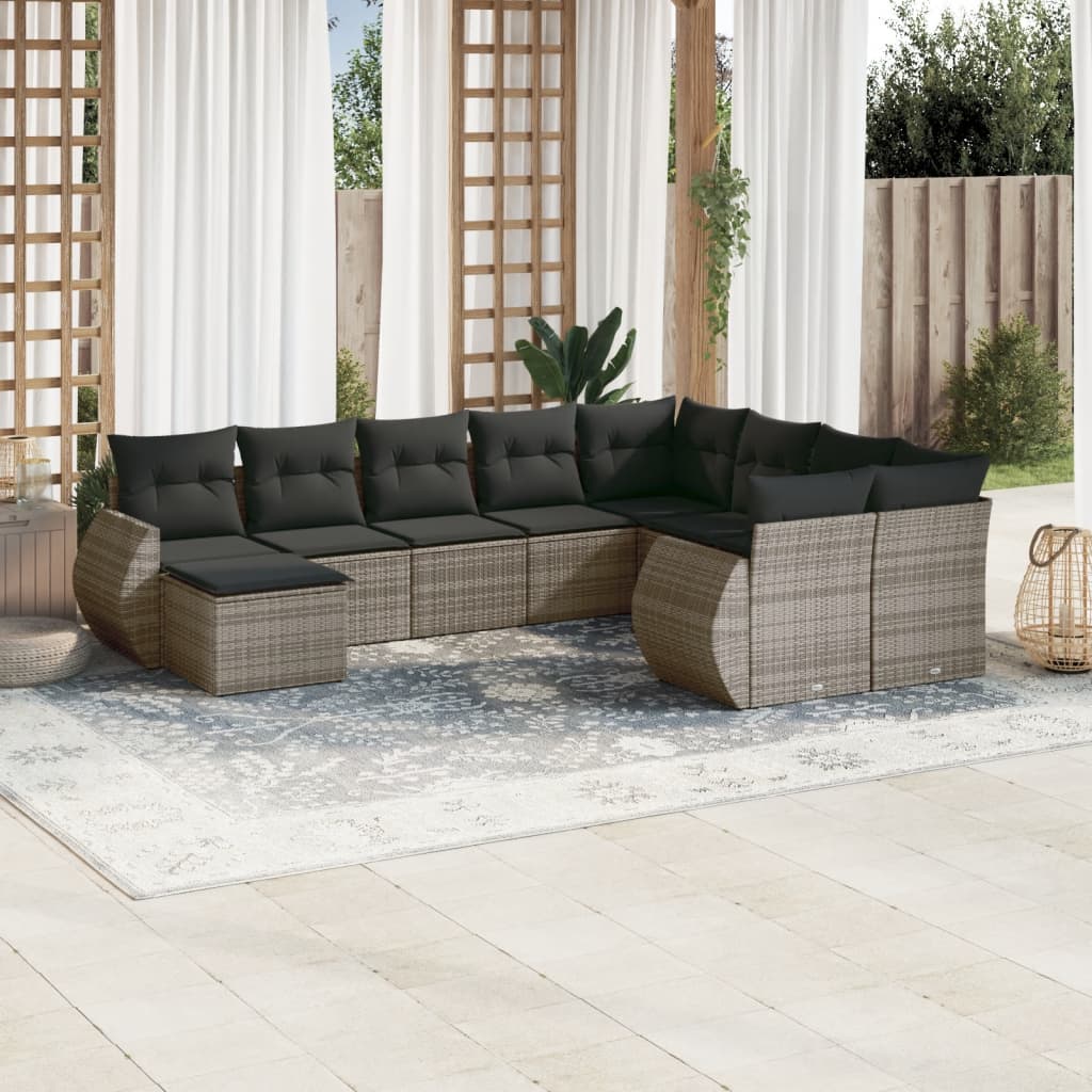 vidaXL 10-delige Loungeset met kussens poly rattan zwart