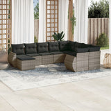 vidaXL 10-delige Loungeset met kussens poly rattan zwart