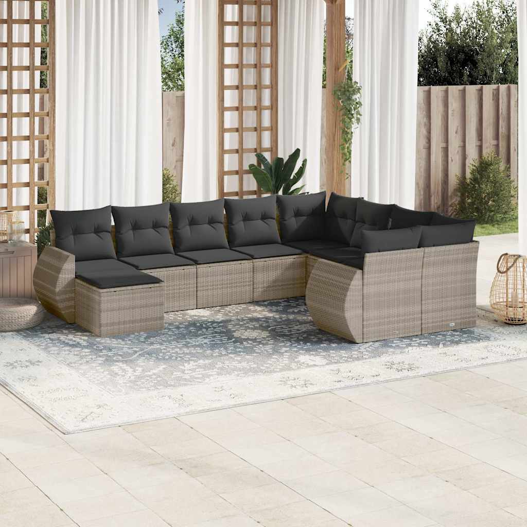 vidaXL 10-delige Loungeset met kussens poly rattan zwart