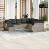 vidaXL 10-delige Loungeset met kussens poly rattan zwart