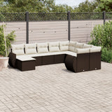 vidaXL 10-delige Loungeset met kussens poly rattan zwart