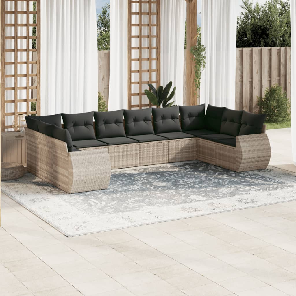 vidaXL 10-Piece Lounge Set with Cushions Poly Rattan Black