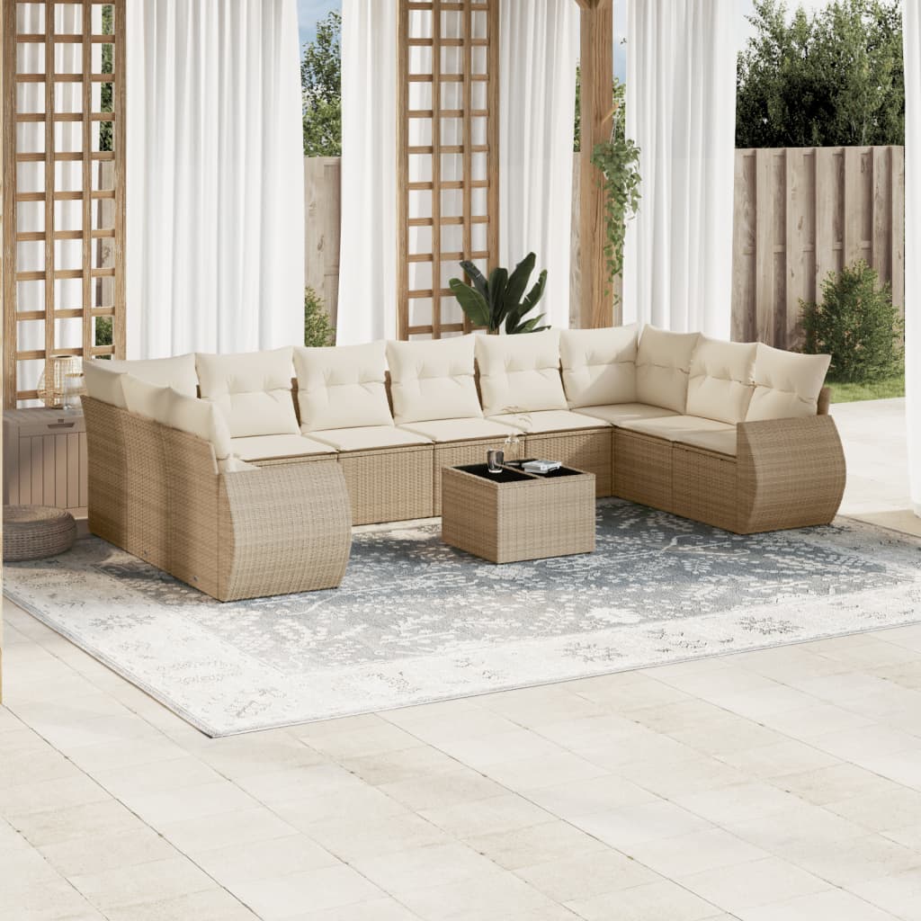 vidaXL 10-Piece Lounge Set with Cushions Poly Rattan Black