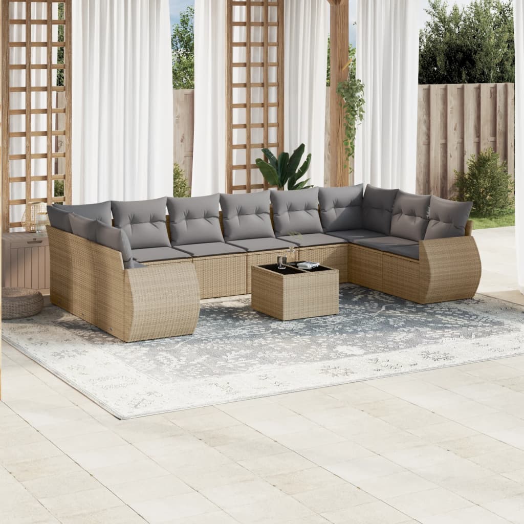 vidaXL 10-Piece Lounge Set with Cushions Poly Rattan Black