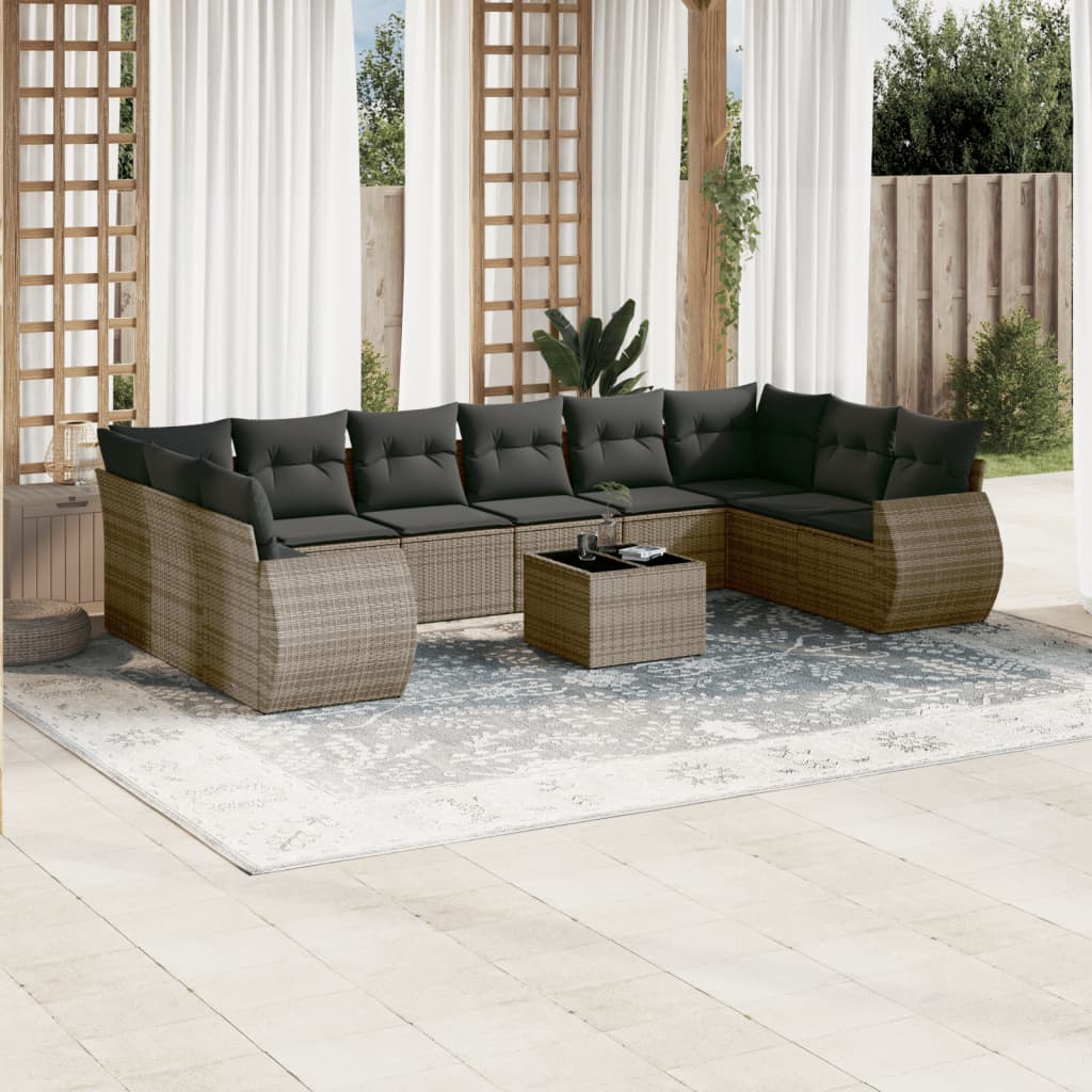 vidaXL 10-Piece Lounge Set with Cushions Poly Rattan Black